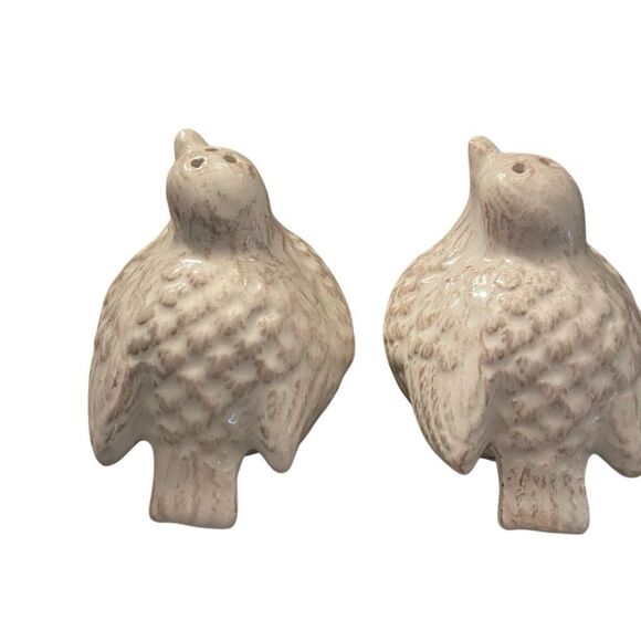 Red Clay White Glaze Partridge Bird Salt and Pepper Shakers Set of 2 - Picture 2 of 6